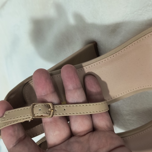 Glaze Nude Beige Block Y2K Chunky Ankle Strap Heels - Picture 8 of 10